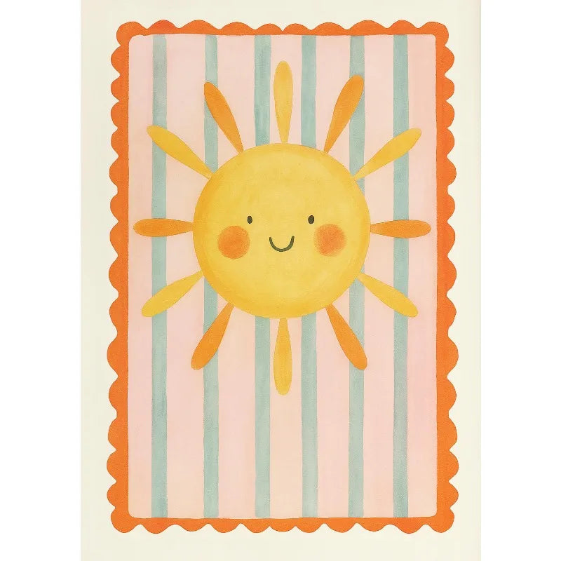 Retro Cartoon Nursery Canvas Wall Art | Sun Flower Quote Print