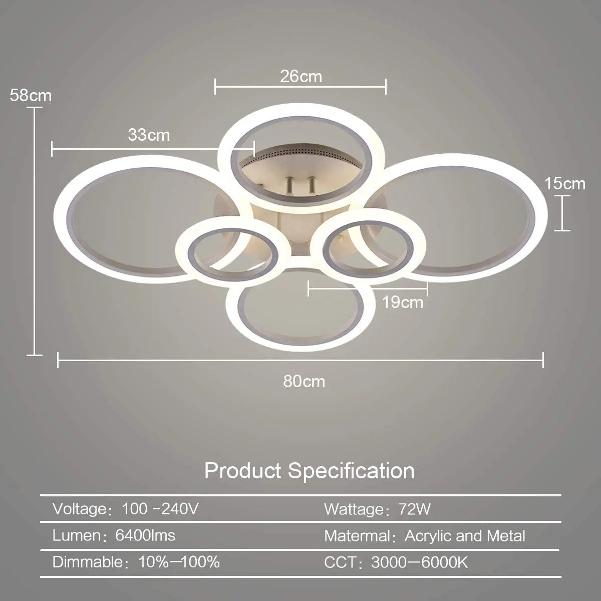 Modern LED Ring Chandelier 4-9 Rings | Remote Dimming Light