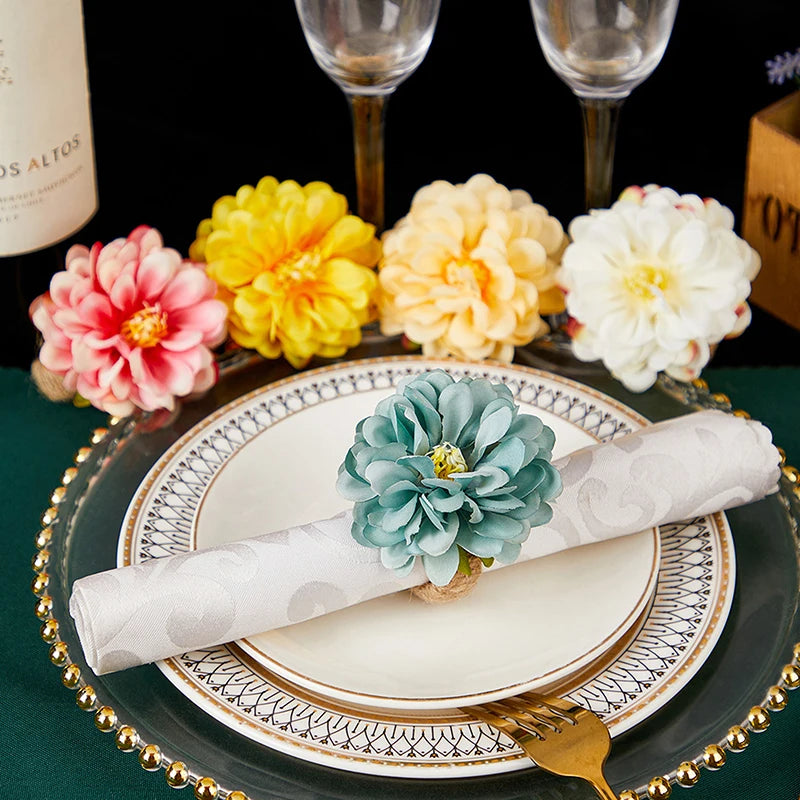 Floral Napkin Rings Set of 6 | Silk Flower Table Décor
