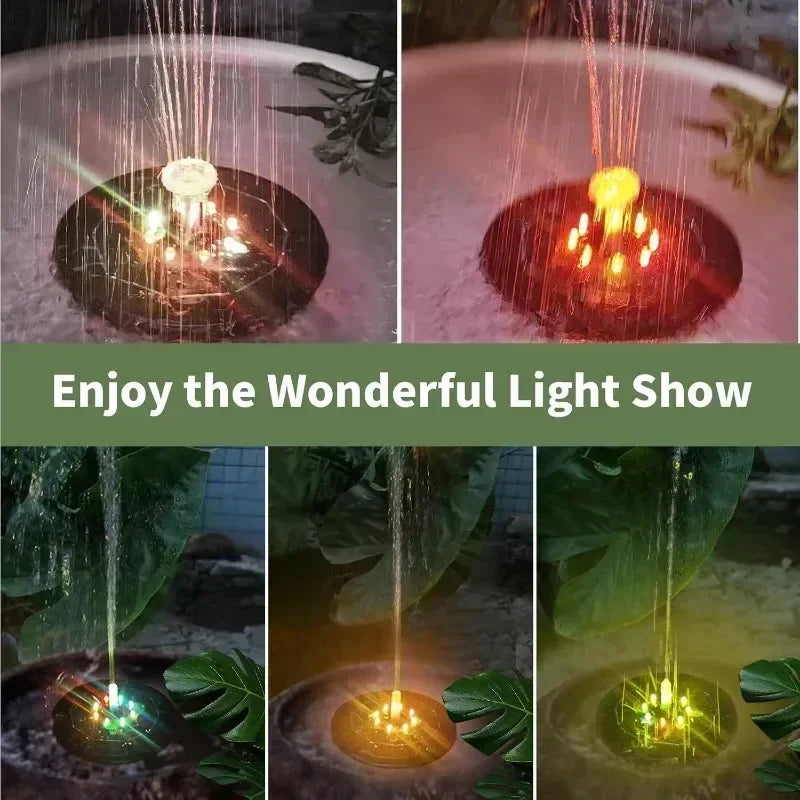 Solar Fountain 7-Color LED Lights 6 Nozzles – Bird Bath Garden