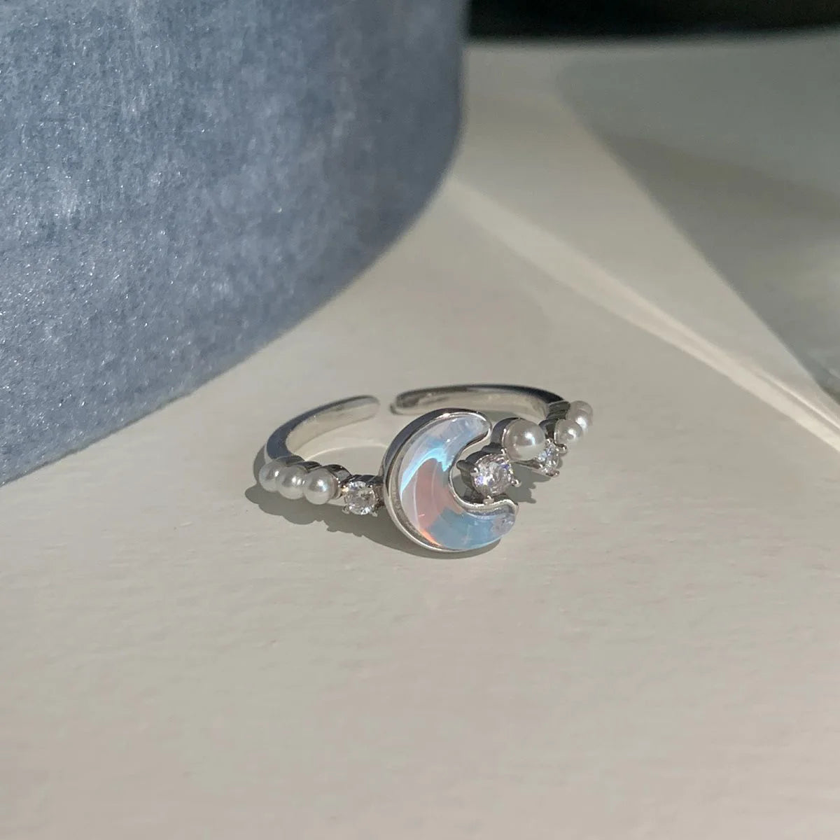 Exquisite Blue Star Moon Zircon Ring for Women Niche Design Accessory Peaceful Pleasures Health and Wellness Moon