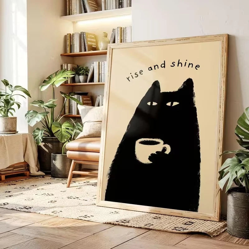 Black Cat Canvas Wall Art Print | Halloween Christmas Decor