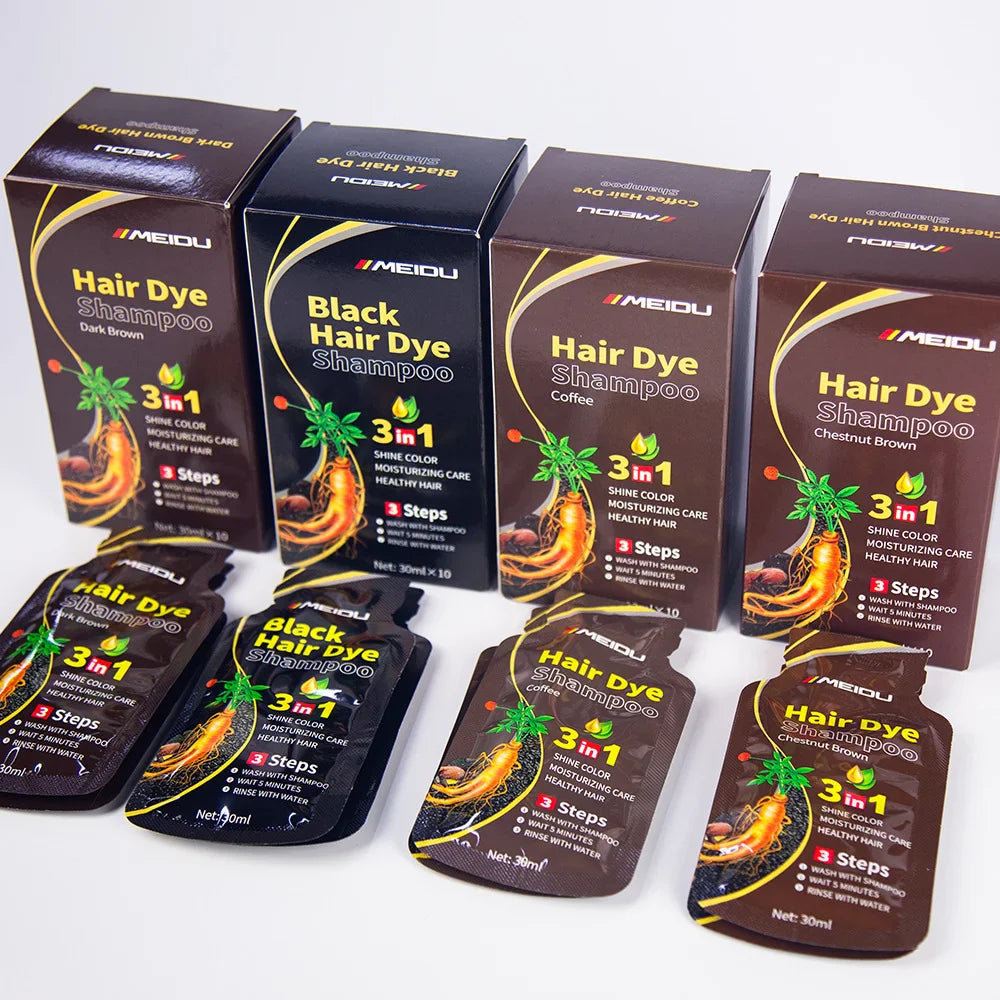 Meidu 3-in-1 Hair Dye Shampoo – Instant Gray to Black, 30ml