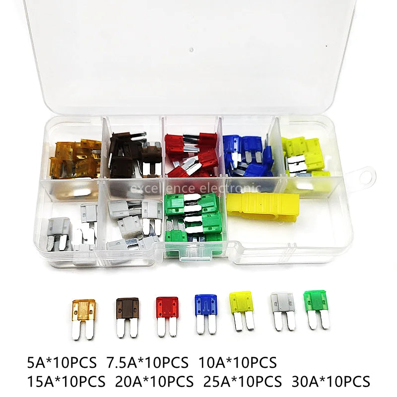 Mini M2 Auto Long Foot Fuse Combo Kit 5A 7.5A 10A 15A 20A 25A 30A Micro2 Car Fuse Combination with Puller Tool Peaceful Pleasures Health and Wellness 70PCS