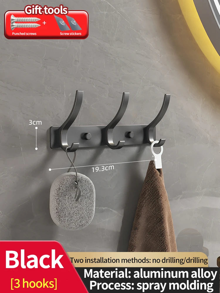 No-Drill 6-Hook Aluminum Wall Coat Hanger Rack | Bedroom & Kitchen