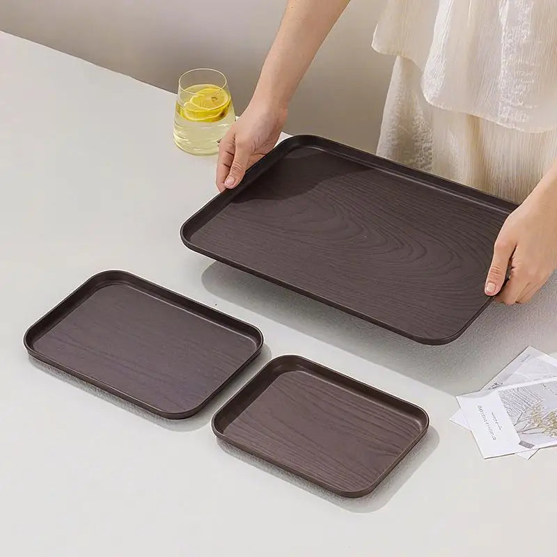 Wood Grain Stackable Serving Tray | Food-Safe PP Kitchen Tray