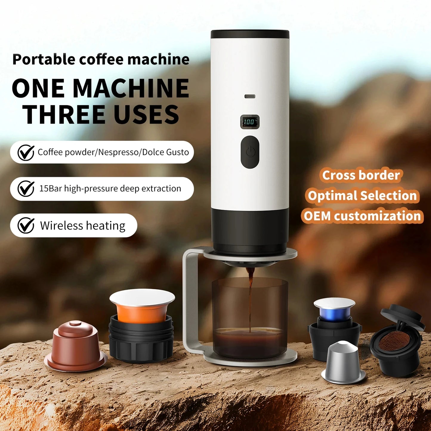 HOMEFISH Portable Wireless Capsule Coffee Machine 15BAR 3-in-1 Portable Espresso Machine Peaceful Pleasures Health and Wellness