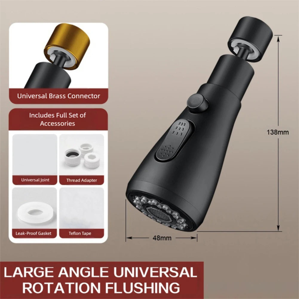 Kitchen Tap Spray Head 360° High-Pressure Extendable Swivels Tap Extender For Kitchen Sink Splash-Proof 3 Mode Kitchen Supply Peaceful Pleasures Health and Wellness