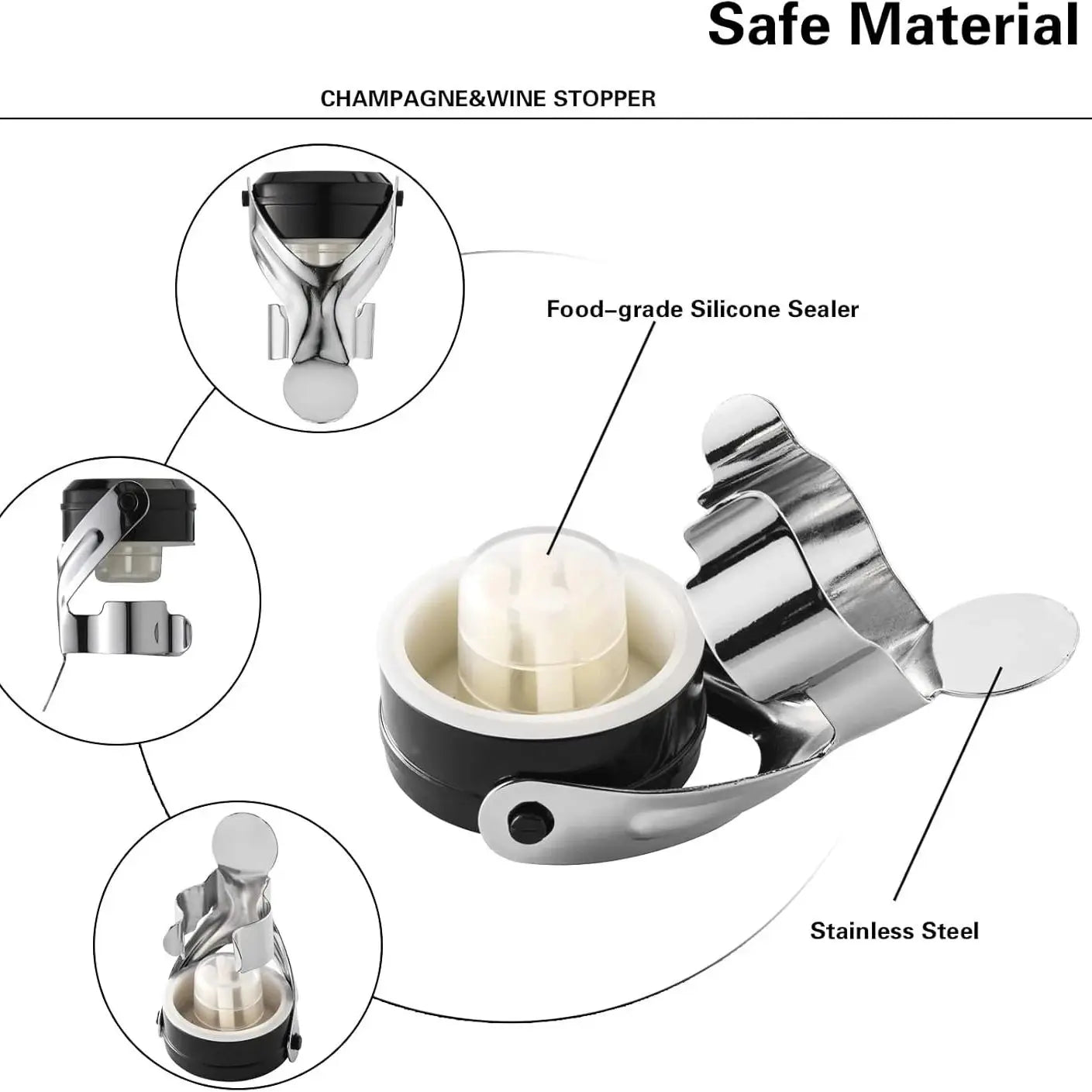 Champagne&Wine Bottle Stoppers Stainless Steel with Food Grade Silicone Leak Proof Keep Fresh Reusable Saver Prosecco Sparkling Peaceful Pleasures Health and Wellness