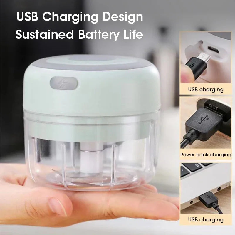 Electric Mixe Home Garlic Grinder Mini 250ml Vegetable Grinder USB Charging Multifunctional Kitchen Vegetable and Fruit Chopper Peaceful Pleasures Health and Wellness