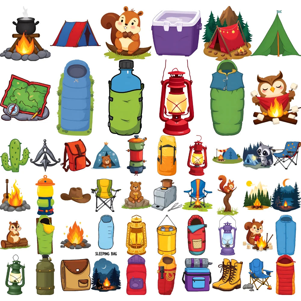 63pcs Camping Temporary Tattoo Stickers for Kids – Waterproof