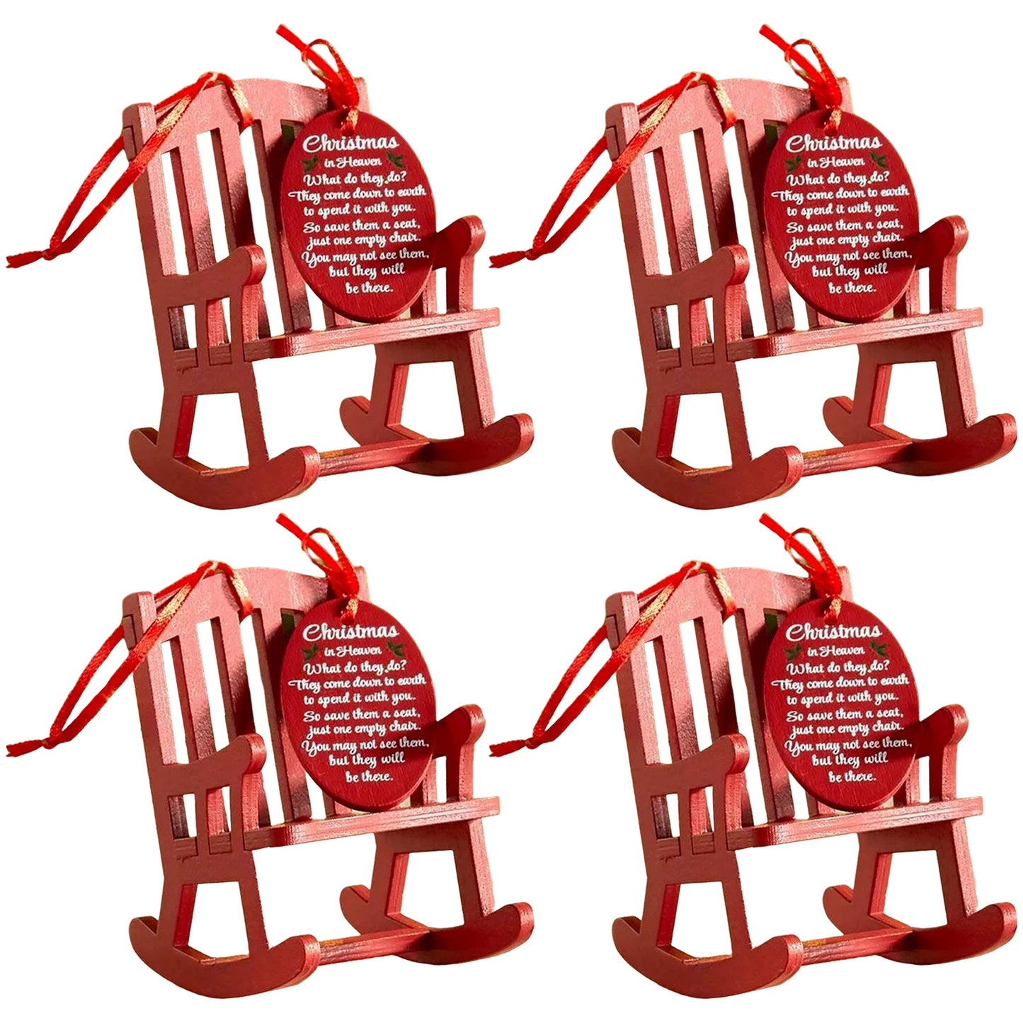 Christmas In Heaven Memorial Ornament Mini Wooden Rocking Chair with Meaningful For Christmas In Heaven Peaceful Pleasures Health and Wellness 4pcs