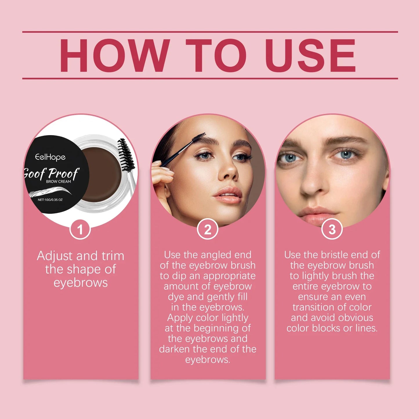 Eelhope Waterproof Eyebrow Tint Cream & Double-Ended Brush