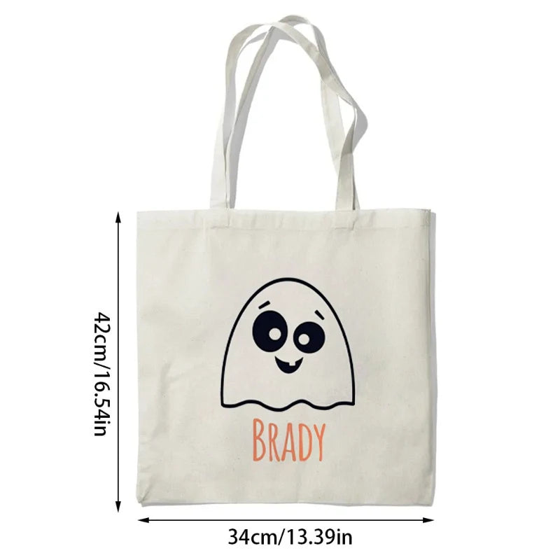 Personalized Ghost Canvas Tote Bag | Custom Halloween Treat Bag