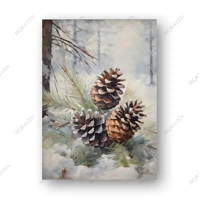Retro Christmas Tree Gift Poster Canvas Painting Winter Farmhouse Snow Scene Pinecone Print Wall Art Living Room Home Decor Peaceful Pleasures Health and Wellness ZLH5488 20x30cm No Frame