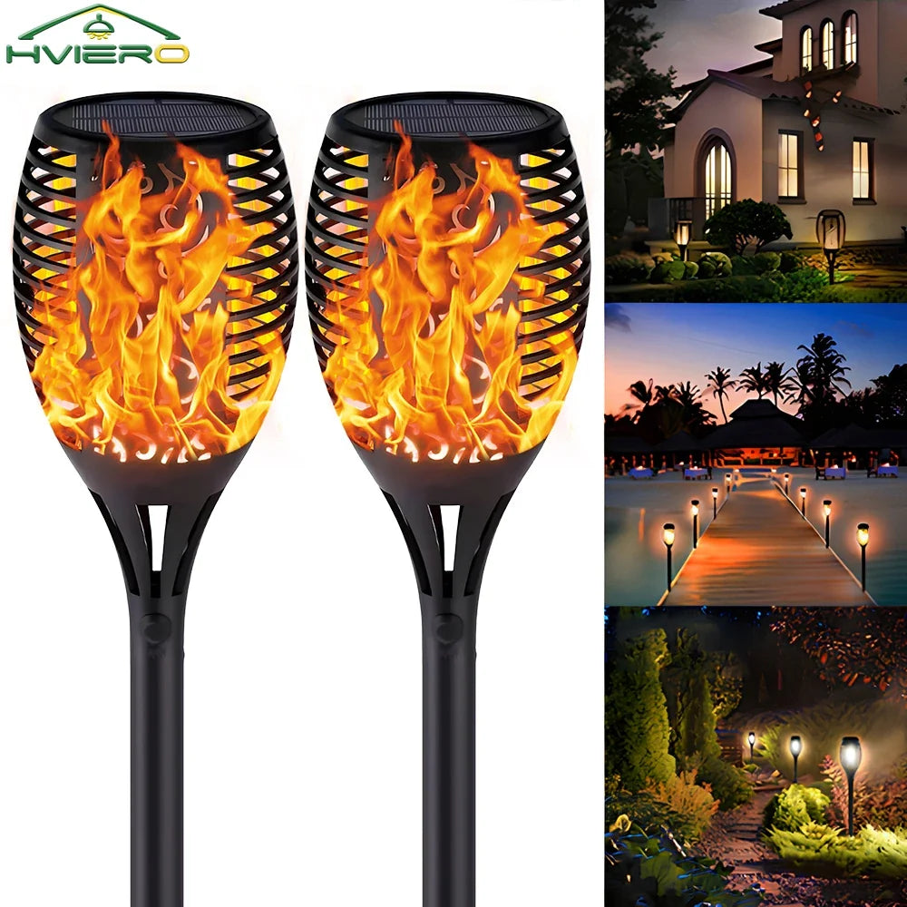 Solar Flame Torch Lights 12 LED Flickering Garden Path Lamps
