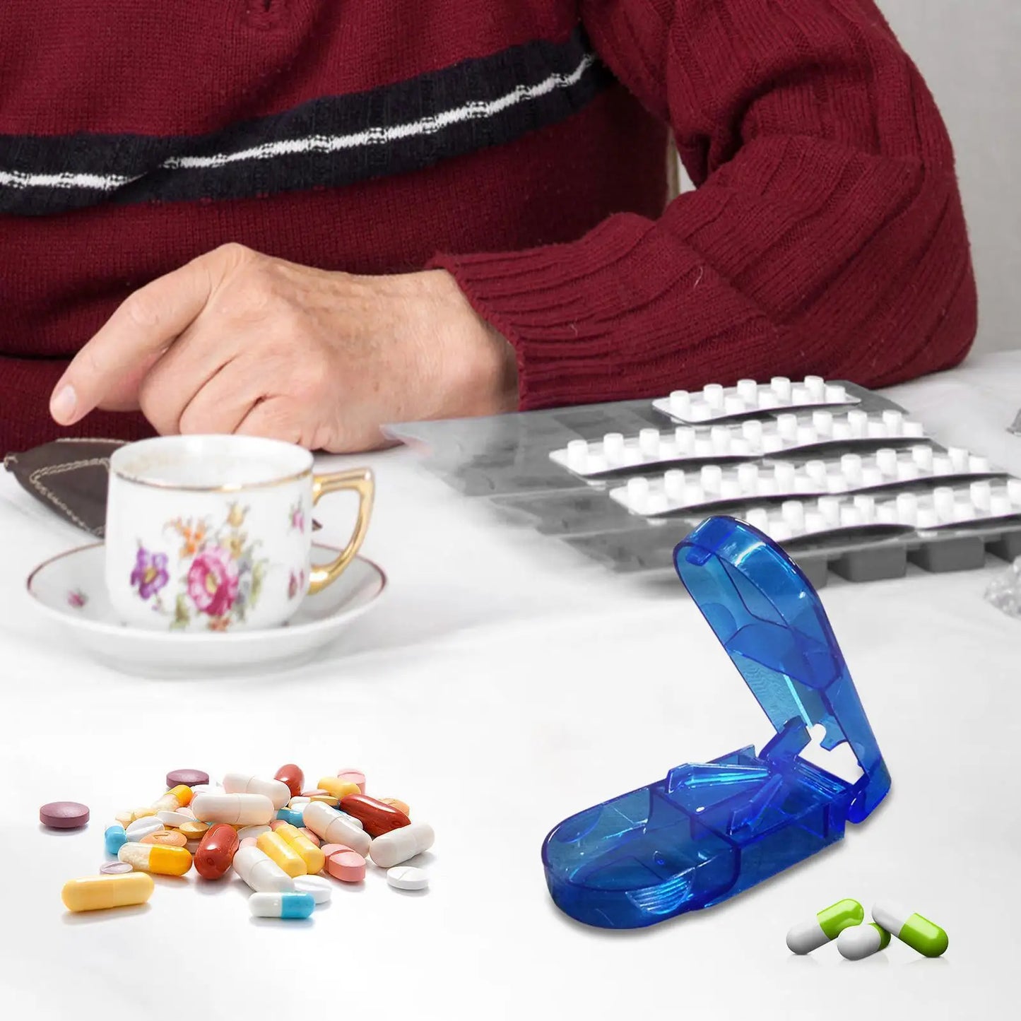 Pill Cutter Box Portable Drugs Box Tablet Cutter Splitter Medicine Pill Holder Pill Cutter Drugs Tablet Divider Storage Case Peaceful Pleasures Health and Wellness