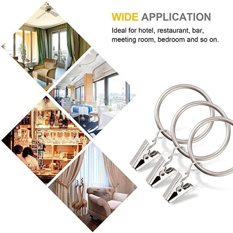 10-Pack Rustproof Metal Curtain Ring Clips & Split Hooks
