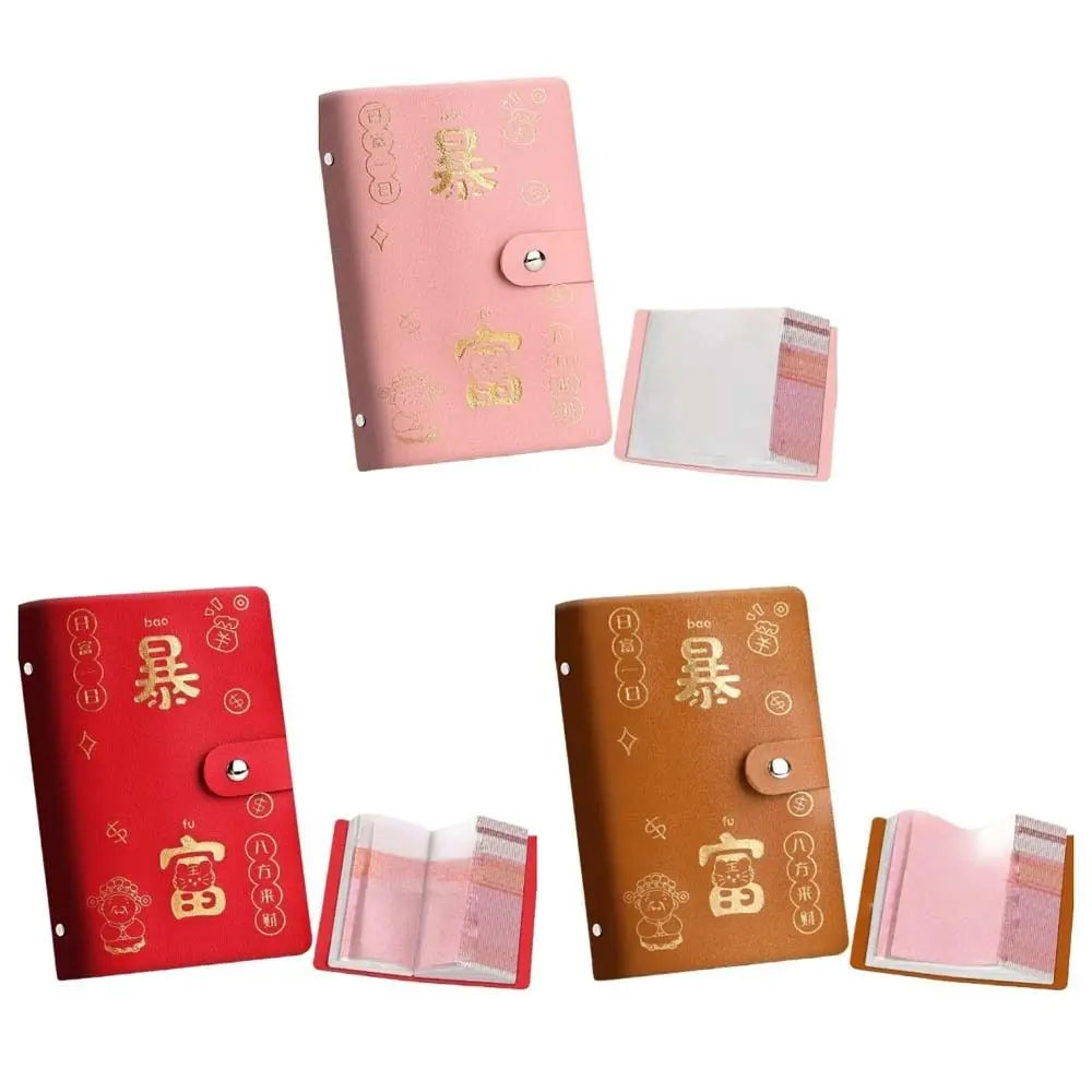 Chinese New Year Money Savings Challenge Binder PU Leather Storage Envelop Savings Challenges Book God of Wealth Style Peaceful Pleasures Health and Wellness