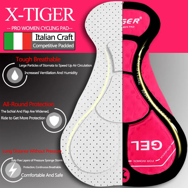 X-TIGER Women's Cycling Bib Tights 5D Gel Pad MTB & Road