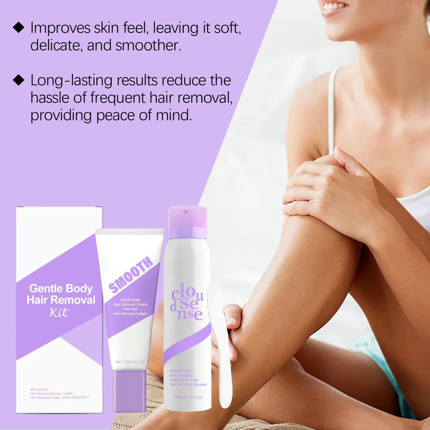 3-in-1 Painless Body Hair Removal Kit – Cream, Mousse & Scraper