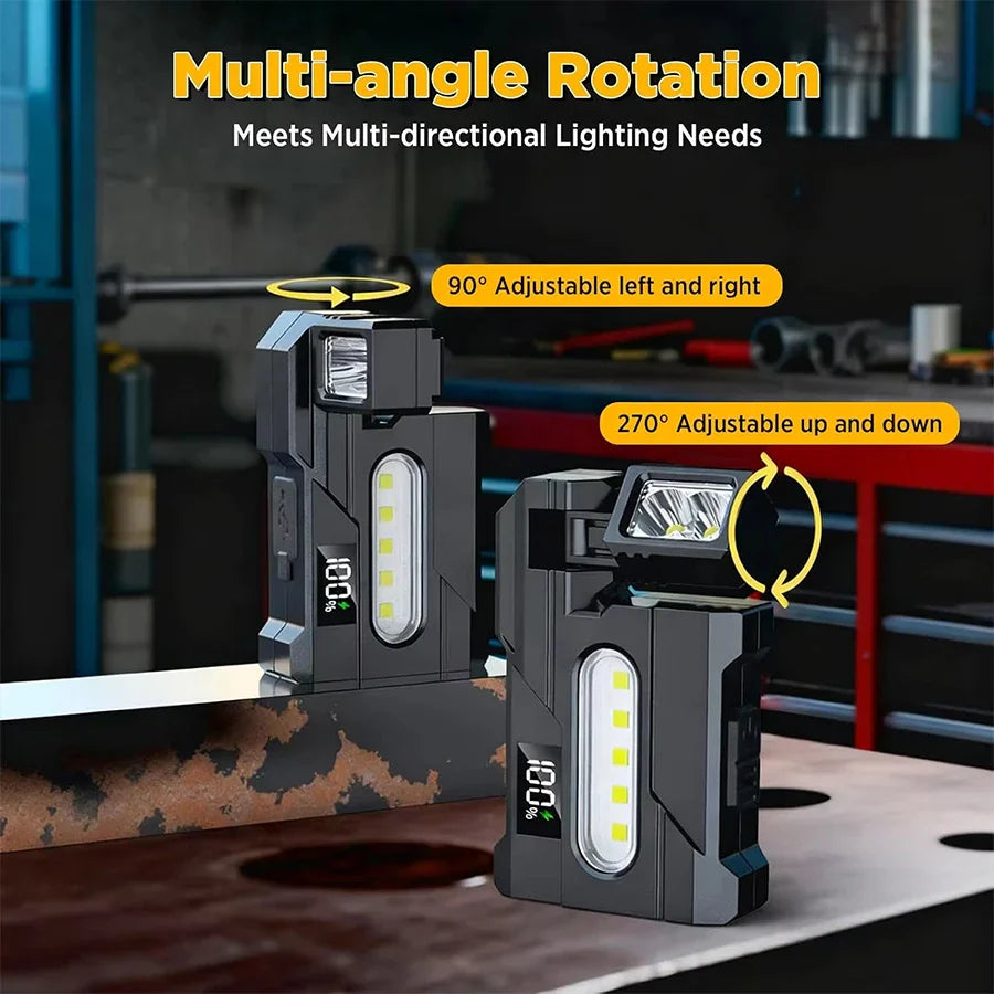 LED EDC Flashlight USB-C Rechargeable Rotating Head Magnetic Torch