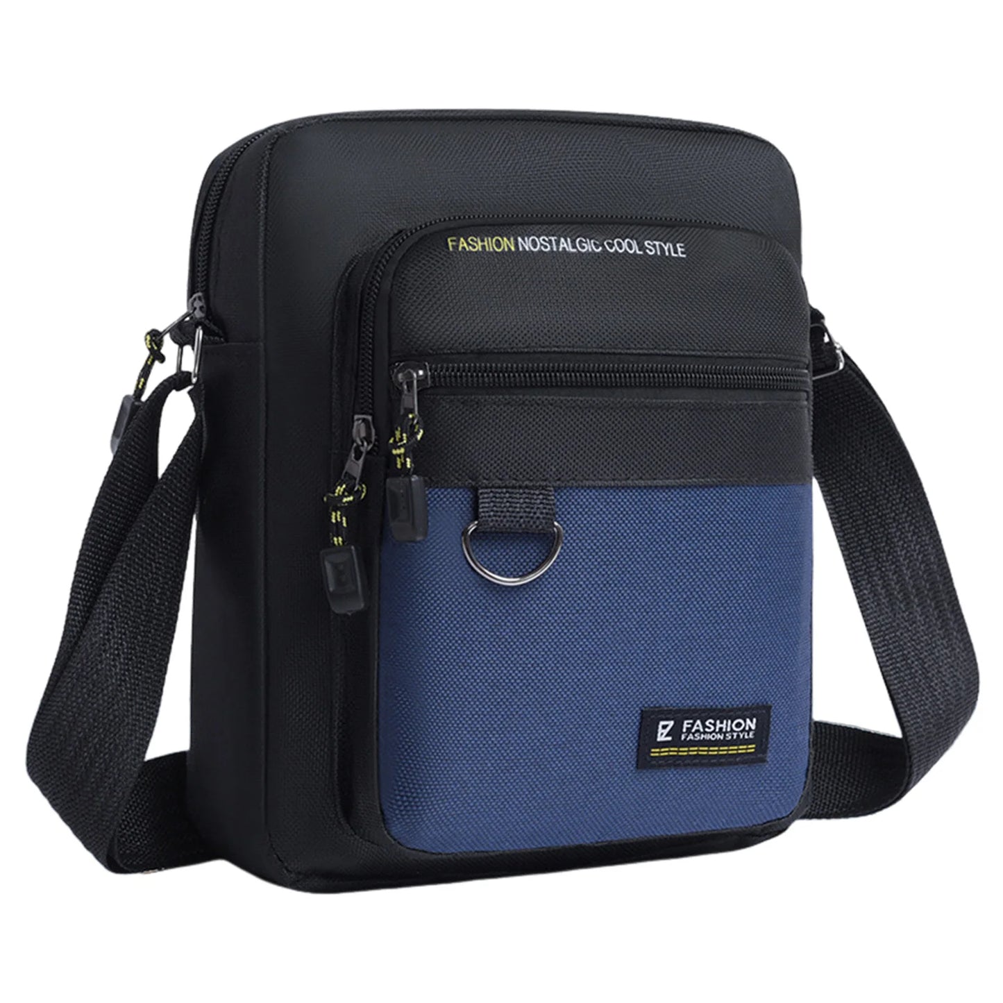 Waterproof Oxford Crossbody Bag Men Shoulder Bag Multi Layer Design Adjustable Strap Commuter Travel Lightweight Durable Peaceful Pleasures Health and Wellness Blue