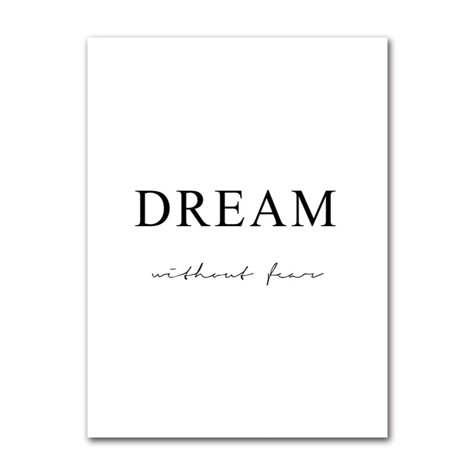 Minimalist Black & White Dream Love Quote Canvas Wall Art