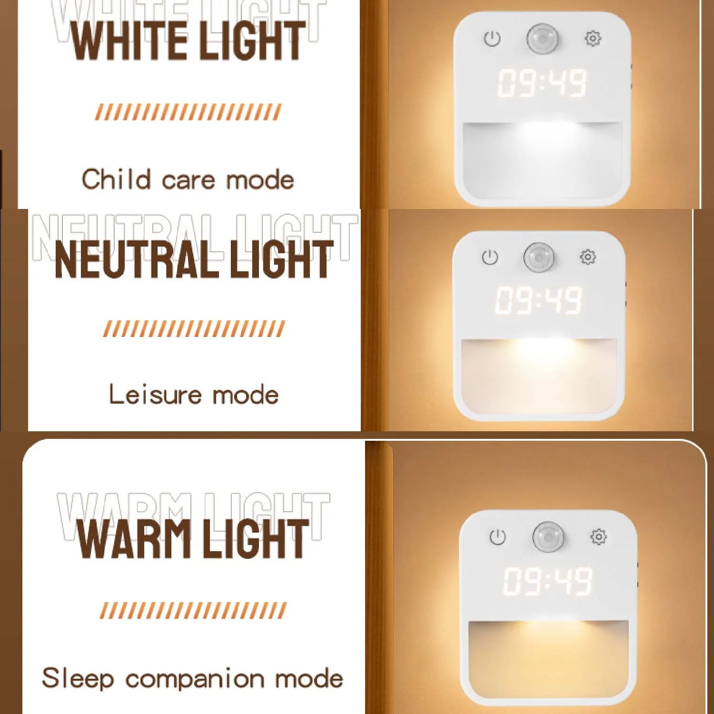 Plug-In Night Light Clock – Motion & Dusk to Dawn Sensor