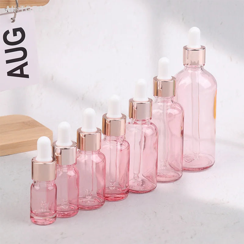 Pink Glass Dropper Bottles 5–100ml | Refillable Rose Lid