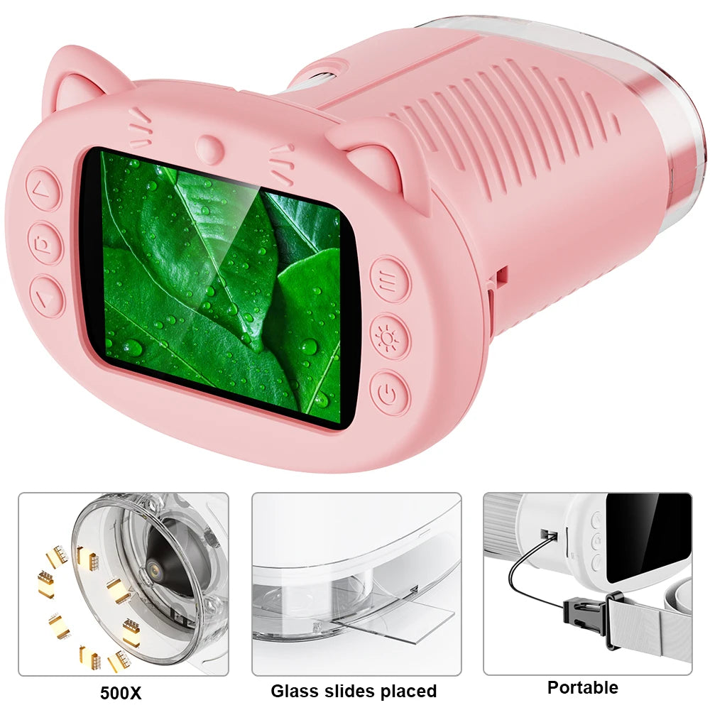 Kids Microscope 500x Science and Education Handheld Microscope 2.4-Inch Pocket USB Microscope Birthday Gifts For Boys And Girls Peaceful Pleasures Health and Wellness Pink