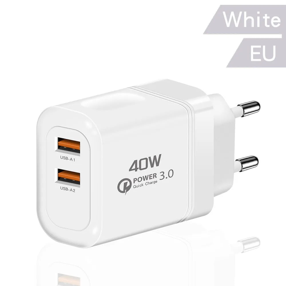 40W Dual USB Fast Charger QC 3.0 – iPhone & Samsung