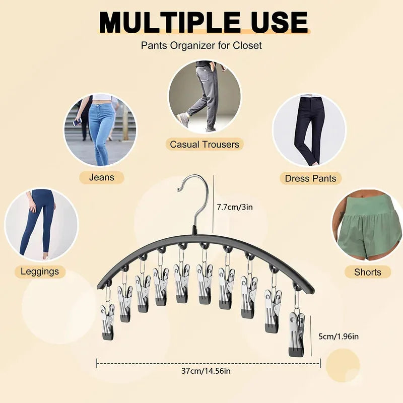 1pc Curved Shape Hanger, Metal Yoga Pants Hangers, Organizer For Closet, Pants Hanger With 10 Clothespins, Holds 10 Leggings Peaceful Pleasures Health and Wellness