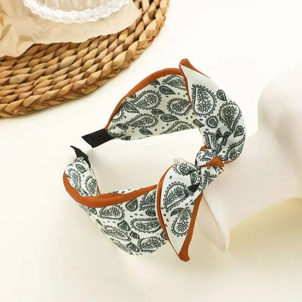 Wide Brim Bowknot Headband – Floral Paisley Elastic Hair Hoop