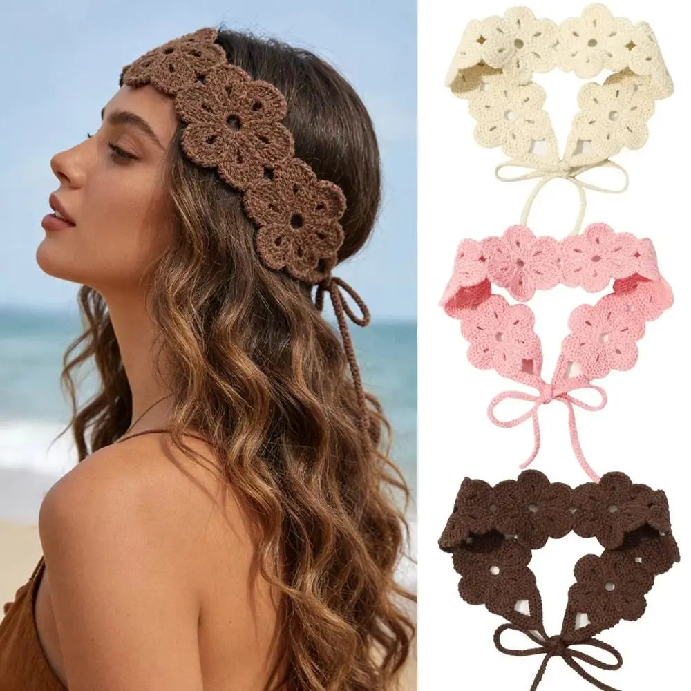 Crochet Flower Headband | Boho Floral Knit Hair Band for Women Crochet Hair Headband Peaceful Pleasures Health and Wellness