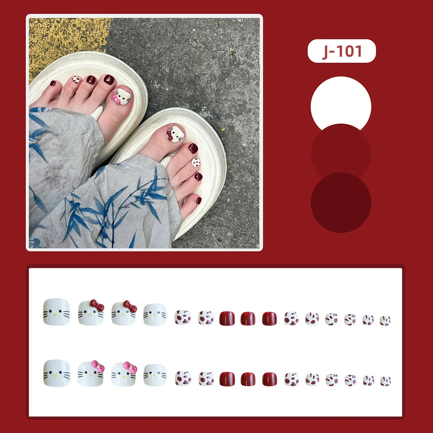 24-Pc Rhinestone Press-On Toenails | French Fake Toe Nails