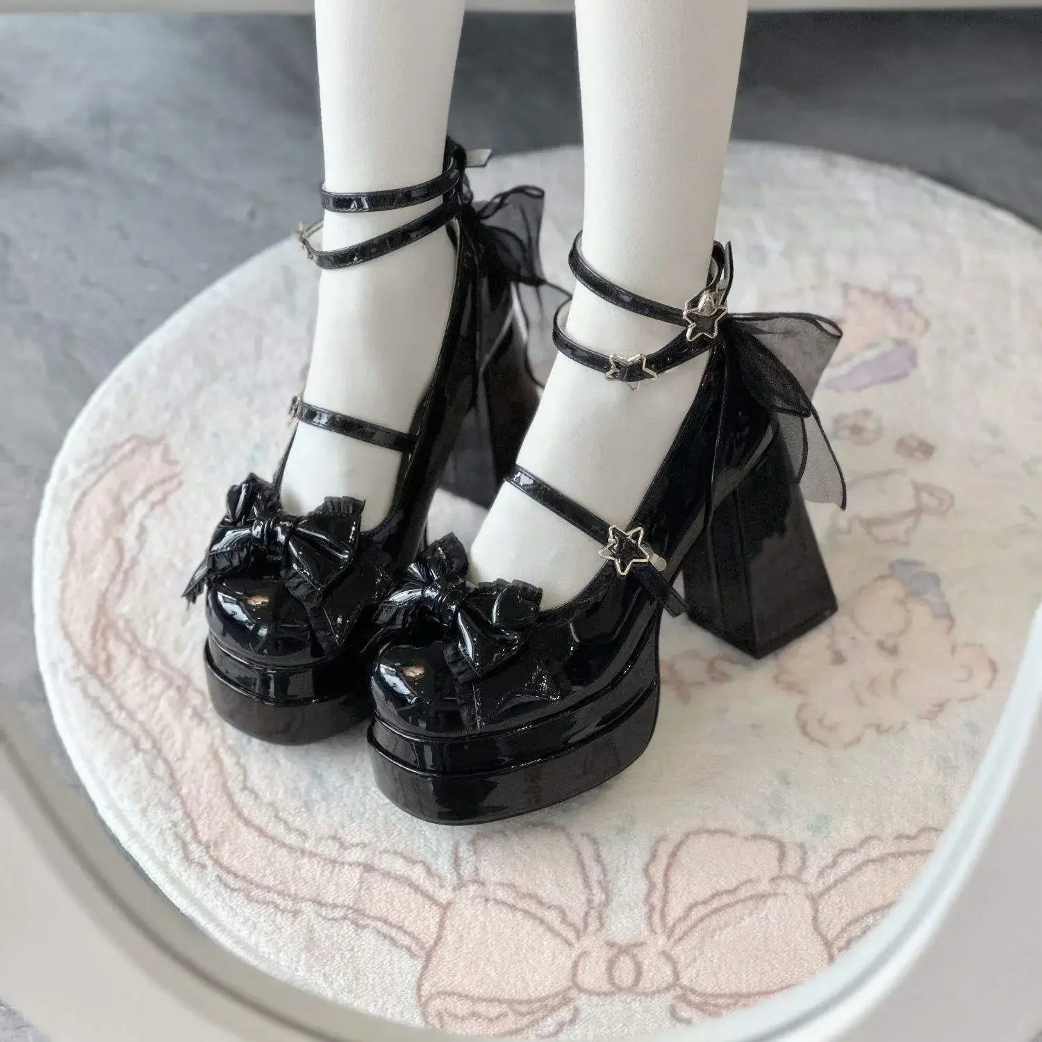 Fashion Versatile Sweet Cute Round Head High Heels Party Shoes New Lolita Flat Bottom Shoes Artificial Leather Party High Heels Peaceful Pleasures Health and Wellness