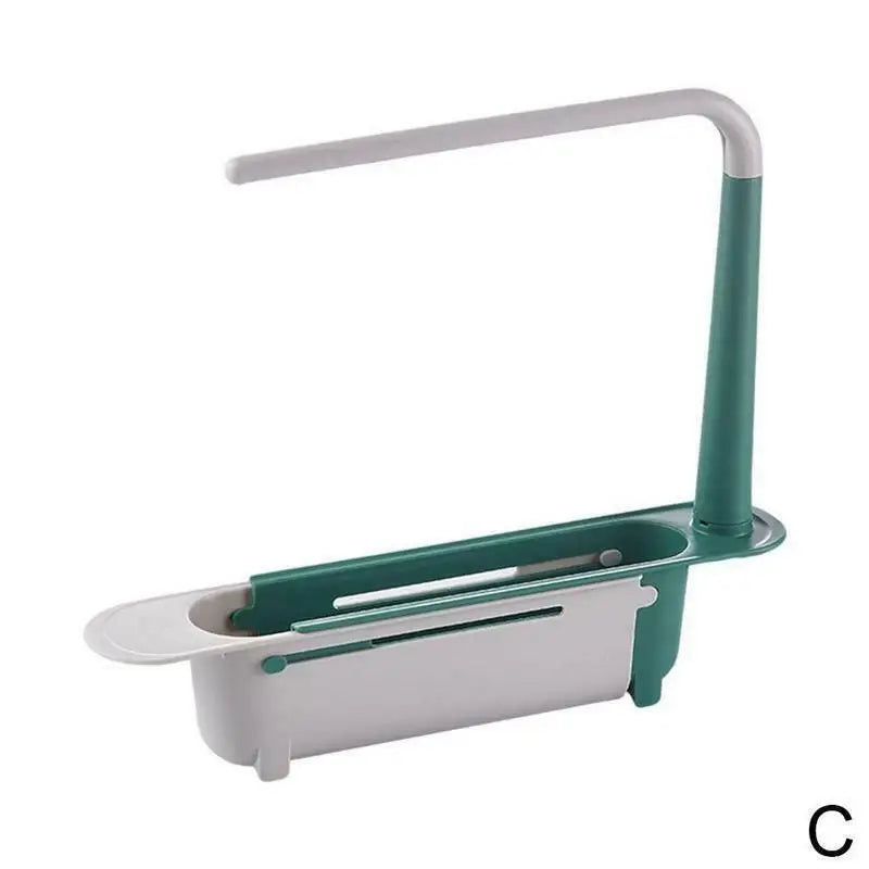 Kitchen Sink Drain Rack Telescopic Sink Shelf Sinks Organizer Soap Sponge Holder Storage Basket Kitchen Gadgets Accessories Tool Peaceful Pleasures Health and Wellness green