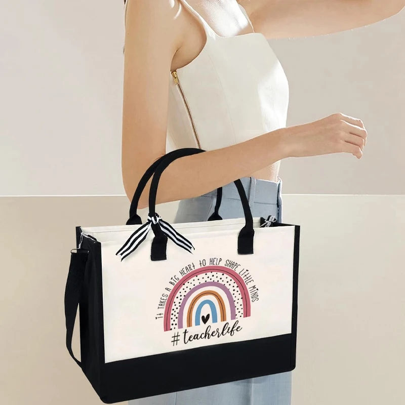 Teacher Appreciation Canvas Tote Bag | Black & White Gift Canvas Tote Bag Peaceful Pleasures Health and Wellness