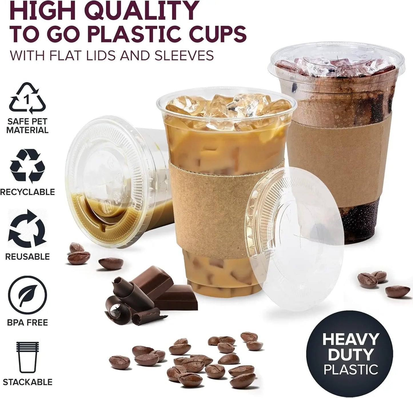 50 Sets 16OZ Clear Plastic Cups with Lids Straws Sleeve for Cold Drinks Juice Smoothie Coffee Huge Disposable Cups 1L Peaceful Pleasures Health and Wellness