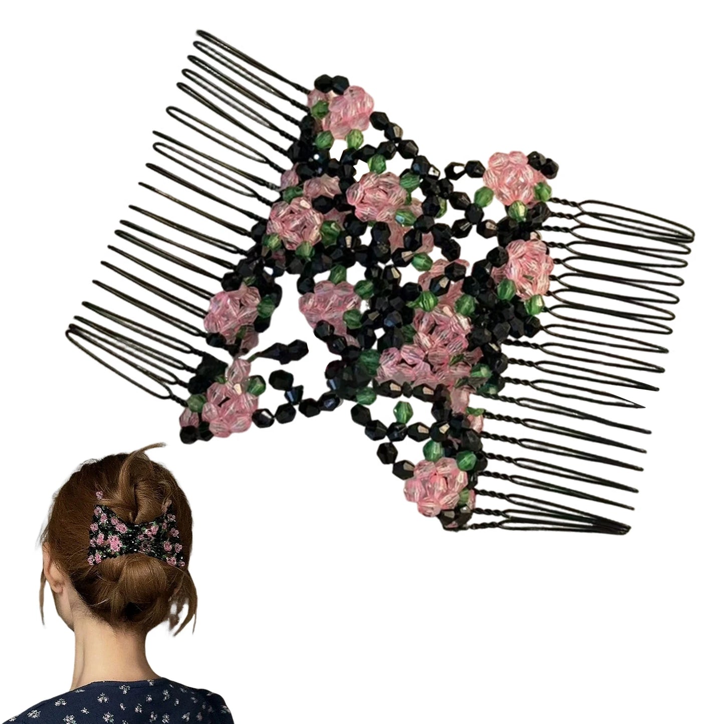 Women Magic Elastic Hair Comb 2 Row Magic Easy Stretching Hair Comb for Birthday Stage Party Hairstyle Peaceful Pleasures Health and Wellness Pink