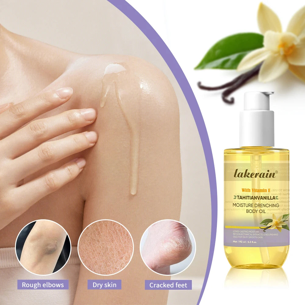 Lakerain Moisture Drenching Body Oil Deeply Hydrating Long Lasting Nourishment Glossy Skin Non-Greasy Cream Flavor Body Oil Peaceful Pleasures Health and Wellness
