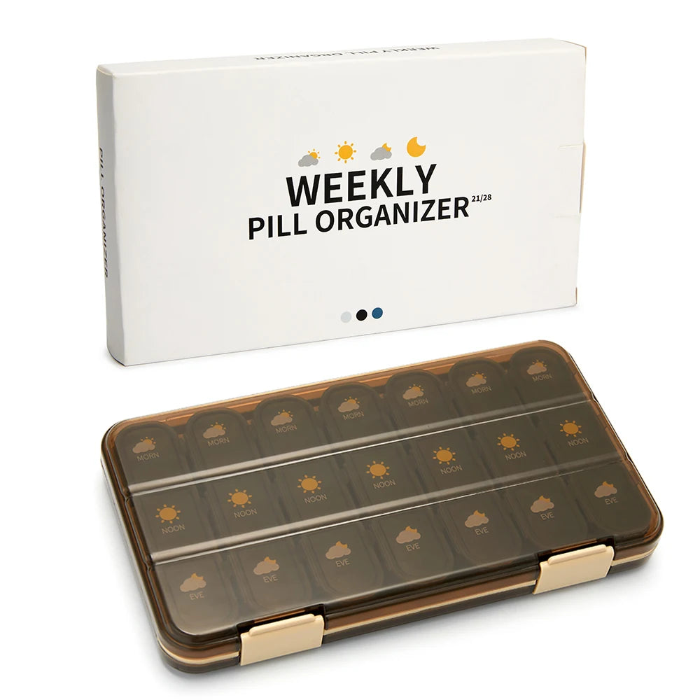 21/28Grid Pill Box Large Capacity Pill Box Pill Medicine Storage Pill Box Weekly Vitamin Organizer Pastillero Moisture Resistant Peaceful Pleasures Health and Wellness 21 grids-black
