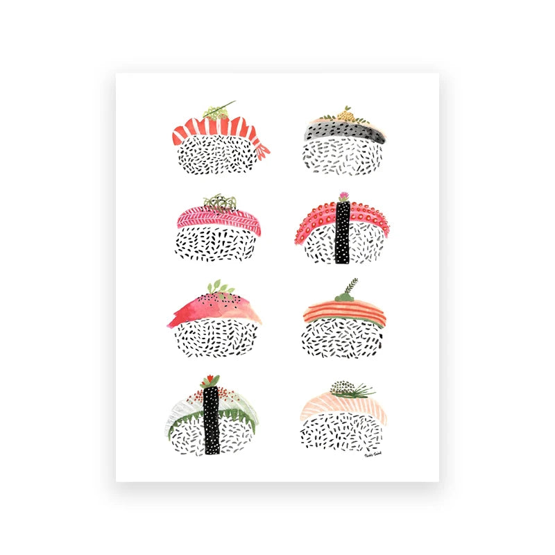Art Print Watercolor Sushi Poster Kitchen Wall Canvas Painting Japan Restaurant Decor Japanese Ramen Noodles Cat Illustrated Peaceful Pleasures Health and Wellness T80287-07 30x40cm Unframed