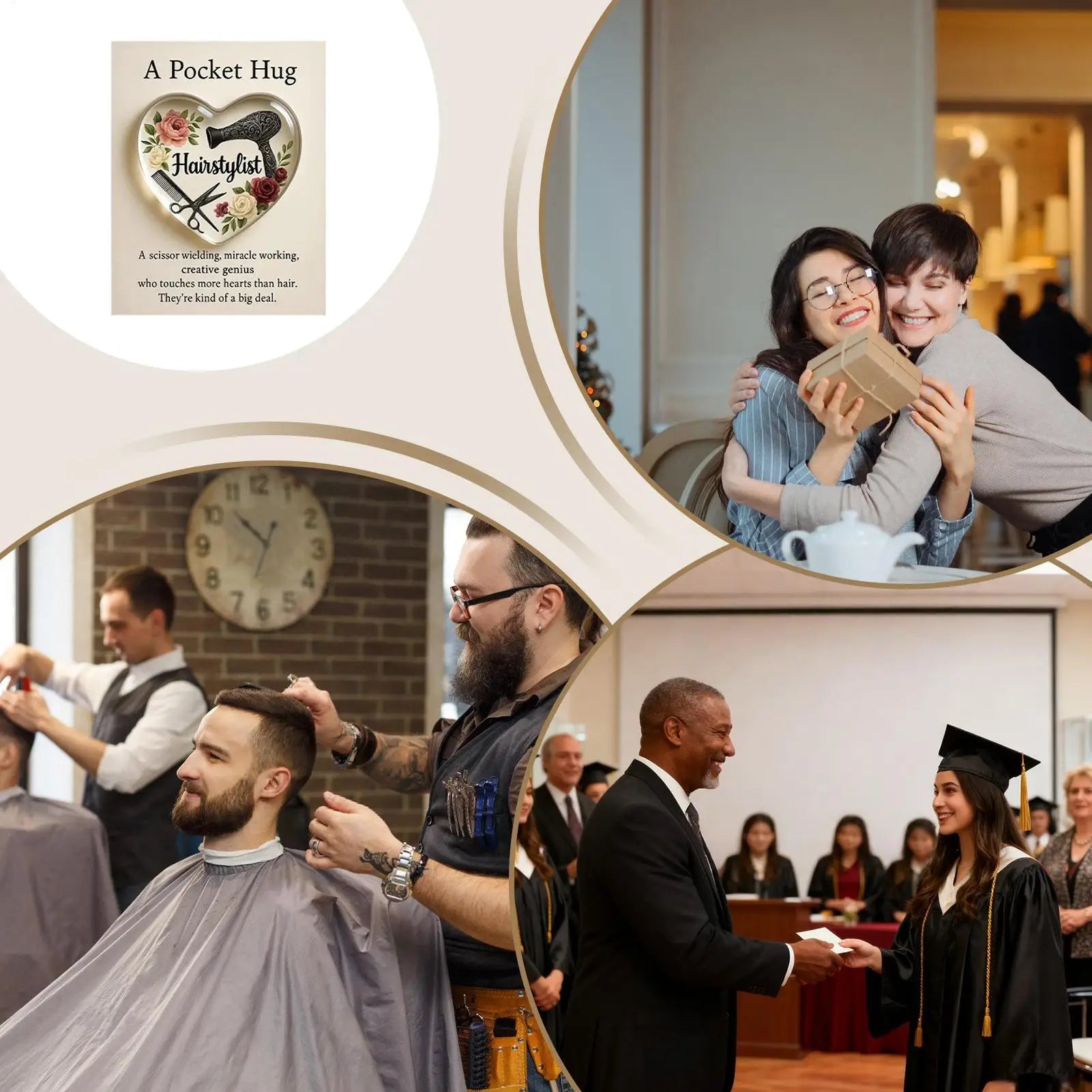 Heart Hug Pocket 2D Acrylic Hairdresser Souvenir Clear Inspirational Card Pocket For Men Barber Hair Stylist Graduation Birthday Peaceful Pleasures Health and Wellness