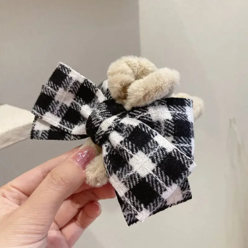 New Korean Style Hairy Hair Accessories with Bow Tie Autumn Hair Clip Women's Back of The Head Clips Big Hair Clips Shark Clips Peaceful Pleasures Health and Wellness 1pc black white