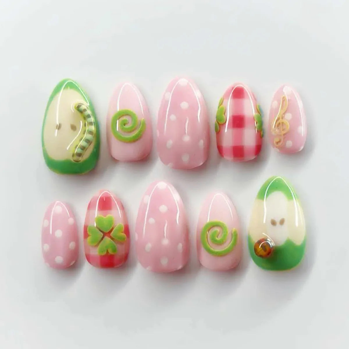30pcs Press On Nails Cute 3D Fruit Resin Fake Nails Sweet Polka Dot Manicure Almond Tips For Young Women Fashion Party Wearable Peaceful Pleasures Health and Wellness