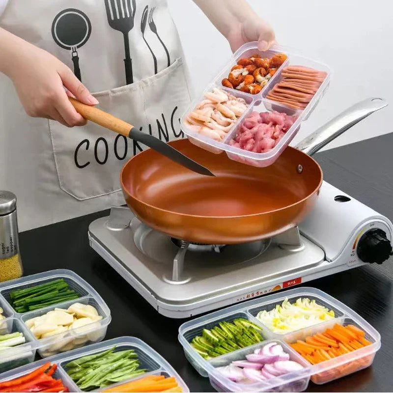 Refrigerator Storage Box Packed Meal Crisper Food Grade Sealed Food Frozen Meat Four-Compartment Refrigerated Storage Peaceful Pleasures Health and Wellness