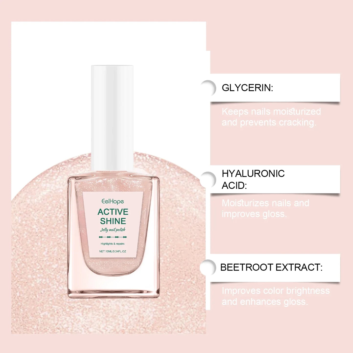 Eelhope Jelly Nail Polish – Transparent Pink Glitter, 10ml