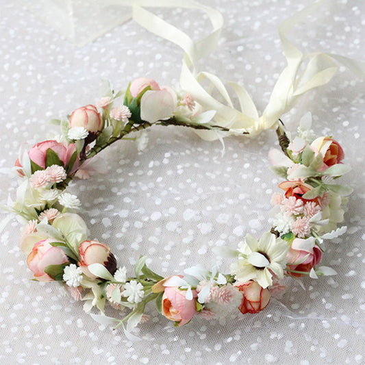 Boho Floral Wreath Headband Forest Style Simulated Flower Hairband for Bridesmaid Wedding Dating Peaceful Pleasures Health and Wellness